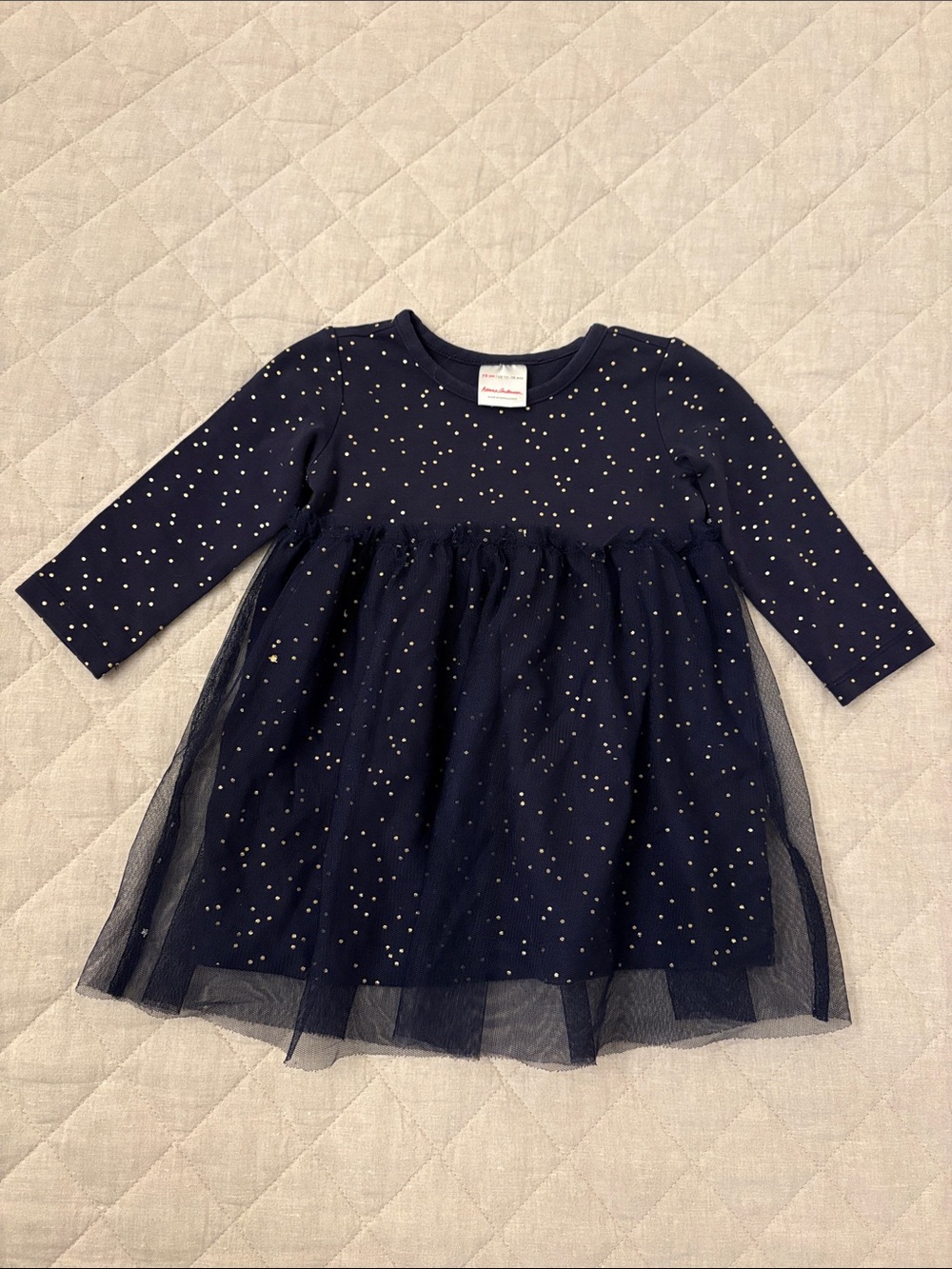 Hanna Andersson Navy Dress with Gold Dot Tulle